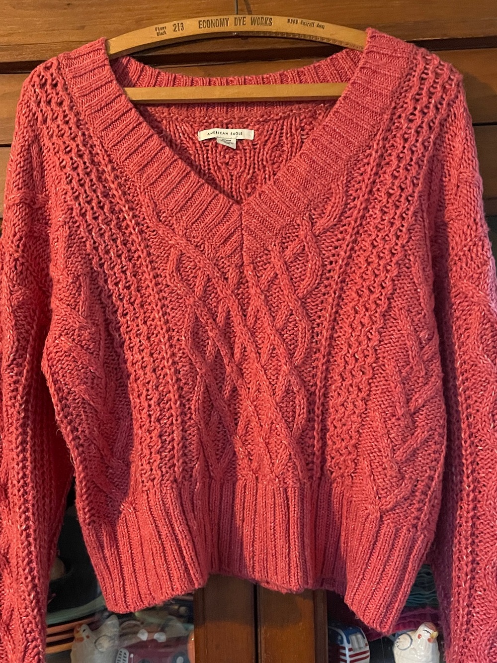 American Eagle Outfitters Cable-Knit V-Neck Sweater - Rose